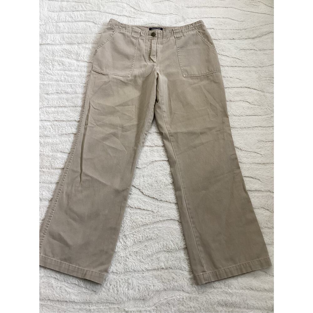 New York & Company Petite Wide Leg Crop Pants Khaki Beige Cotton Size 10P